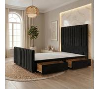 Somnior Eleanor Velvet Divan Base 2 Drawers 54" Headboard & 22" Footboard in Black | Size: Small Single Somnior Black Small Single