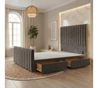 Somnior Eleanor Velvet Divan Base 2 Drawers 54" Headboard & 22" Footboard In Charcoal Charcoal