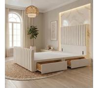 Somnior Eleanor Velvet Divan Base 2 Drawers 54" Headboard & 22" Footboard In Ivory Ivory