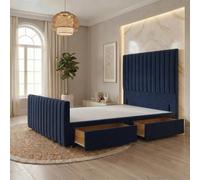 Somnior Eleanor Velvet Divan Base 2 Drawers 54" Headboard & 22" Footboard in Navy | Size: Double