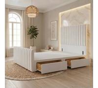Somnior Eleanor Velvet Divan Base 2 Drawers 54" Headboard & 22" Footboard in White | Size: Double
