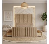 Somnior Eleanor Velvet Divan Base 4 Drawers 54" Headboard & 22" Footboard in Beige | Size: Double
