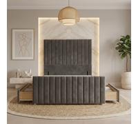 Somnior Eleanor Velvet Divan Base 4 Drawers 54" Headboard & 22" Footboard in Charcoal | Size: Super King