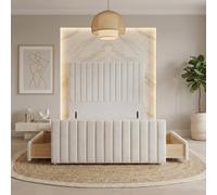 Somnior Eleanor Velvet Divan Base 4 Drawers 54" Headboard & 22" Footboard in White | Size: King