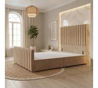 Somnior Eleanor Velvet Divan Base No Drawers 54" Headboard & 22" Footboard in Beige | Size: Single