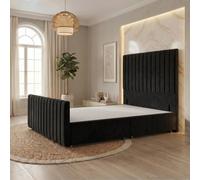 Somnior Eleanor Velvet Divan Base No Drawers 54" Headboard & 22" Footboard in Black | Size: Double Somnior Black Double