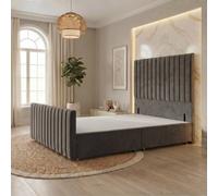 Somnior Eleanor Velvet Divan Base No Drawers 54" Headboard & 22" Footboard in Charcoal | Size: Small Single