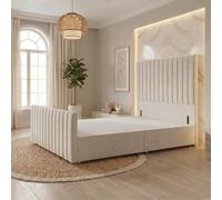 Somnior Eleanor Velvet Divan Base No Drawers 54" Headboard & 22" Footboard in Ivory | Size: Double