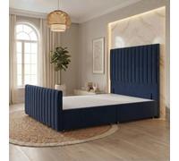 Somnior Eleanor Velvet Divan Base No Drawers 54" Headboard & 22" Footboard In Navy Navy