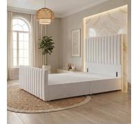 Somnior Eleanor Velvet Divan Base No Drawers 54" Headboard & 22" Footboard in White | Size: Super King