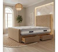 Somnior Eleanor Velvet Divan Bed Mattress 2 Draw 54" Headboard 22" Footboard in Beige | Size: Small Single Somnior Beige Small Single