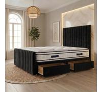Somnior Eleanor Velvet Divan Bed Mattress 2 Draw 54" Headboard 22" Footboard in Black | Size: Small Double Somnior Black Small Double