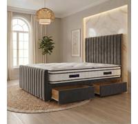 Somnior Eleanor Velvet Divan Bed Mattress 2 Draw 54" Headboard 22" Footboard in Charcoal | Size: Small Single Somnior Charcoal Small Single