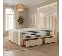 Somnior Eleanor Velvet Divan Bed Mattress 2 Draw 54" Headboard 22" Footboard in Ivory | Size: Single Somnior Ivory Single