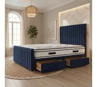 Somnior Eleanor Velvet Divan Bed Mattress 2 Draw 54" Headboard 22" Footboard In Navy Navy