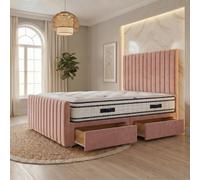 Somnior Eleanor Velvet Divan Bed Mattress 2 Draw 54" Headboard 22" Footboard In Pink Pink