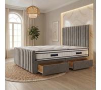 Somnior Eleanor Velvet Divan Bed Mattress 2 Draw 54" Headboard 22" Footboard in Silver | Size: Super King