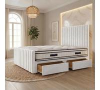 Somnior Eleanor Velvet Divan Bed Mattress 2 Draw 54" Headboard 22" Footboard in White | Size: Single Somnior White Single