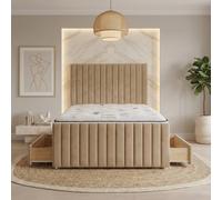 Somnior Eleanor Velvet Divan Bed Mattress 4 Draw 54" Headboard 22" Footboard In Beige Beige