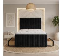 Somnior Eleanor Velvet Divan Bed Mattress 4 Draw 54" Headboard 22" Footboard In Black Black
