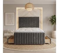 Somnior Eleanor Velvet Divan Bed Mattress 4 Draw 54" Headboard 22" Footboard In Charcoal Charcoal