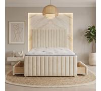 Somnior Eleanor Velvet Divan Bed Mattress 4 Draw 54" Headboard 22" Footboard In Ivory Ivory