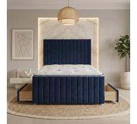 Somnior Eleanor Velvet Divan Bed Mattress 4 Draw 54" Headboard 22" Footboard in Navy | Size: King