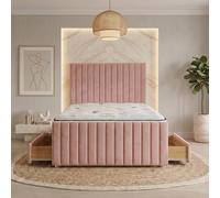 Somnior Eleanor Velvet Divan Bed Mattress 4 Draw 54" Headboard 22" Footboard in Pink | Size: Small Double Somnior Pink Small Double