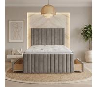 Somnior Eleanor Velvet Divan Bed Mattress 4 Draw 54" Headboard 22" Footboard in Silver | Size: Double