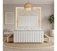 Somnior Eleanor Velvet Divan Bed Mattress 4 Draw 54" Headboard 22" Footboard In White White