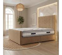 Somnior Eleanor Velvet Divan Bed Mattress No Draw 54" Headboard 22" Footboard in Beige | Size: King