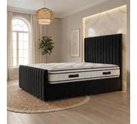 Somnior Eleanor Velvet Divan Bed Mattress No Draw 54" Headboard 22" Footboard in Black | Size: Single Somnior Black Single