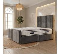 Somnior Eleanor Velvet Divan Bed Mattress No Draw 54" Headboard 22" Footboard in Charcoal | Size: Single