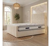 Somnior Eleanor Velvet Divan Bed Mattress No Draw 54" Headboard 22" Footboard In Ivory Ivory