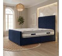 Somnior Eleanor Velvet Divan Bed Mattress No Draw 54" Headboard 22" Footboard In Navy Navy