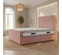 Somnior Eleanor Velvet Divan Bed Mattress No Draw 54" Headboard 22" Footboard in Pink | Size: Small Double