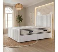 Somnior Eleanor Velvet Divan Bed Mattress No Draw 54" Headboard 22" Footboard in White | Size: Small Double