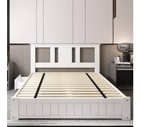 Somnior Elwood Solid Wooden Bed Frame With 3 Drawers In White White
