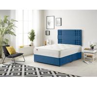 Somnior Flexby Plush Fabric Divan Bed with Orthopeadic Sprung Memory Foam Mattress & Headboard in Navy | Size: Small Double