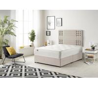 Somnior Flexby Plush Fabric Divan Bed with Orthopeadic Sprung Memory Foam Mattress & Headboard in Stone | Size: Small Double Somnior Stone Small Double