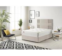 Somnior Flexby Plush Fabric Divan Bed with Orthopeadic Sprung Memory Foam Mattress & Headboard in Stone | Size: Single