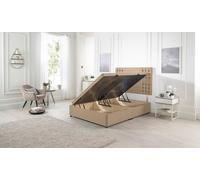 Somnior Flexby Plush Fabric Side Opening Ottoman Bed With Headboard in Beige | Size: Small Double Somnior Beige Small Double