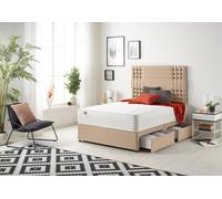 Somnior Flexby Sprung Memory Foam 2 Drawer Divan Bed with Upholstered Headboard Plush Velvet in Beige | Size: Small Double