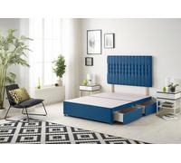 Somnior Galaxy Divan Bed Base With 2 Drawers And Upholstered Headboard Plush Velvet In Navy Navy