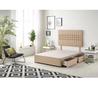 Somnior Galaxy Divan Bed Base With 2 Drawers & Upholstered Headboard Plush Velvet in Beige | Size: Super King Somnior Beige Super King