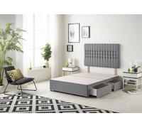 Somnior Galaxy Divan Bed Base With 2 Drawers & Upholstered Headboard Plush Velvet in Charcoal | Size: Small Double Somnior Charcoal Small Double