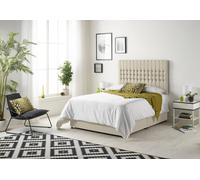 Somnior Galaxy Sprung Memory Foam 2 Drawer Divan Bed with Upholstered Headboard Tweed Fabric in Natural | Size: Small Single