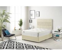 Somnior Galaxy Sprung Memory Foam Divan Bed with Headboard In Linen Fabric in Cream | Size: King Somnior Cream King