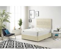 Somnior Galaxy Sprung Memory Foam Divan Bed with Headboard In Linen Fabric in Cream | Size: Super King