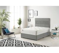 Somnior Galaxy Sprung Memory Foam Divan Bed With Headboard In Linen Fabric In Silver Silver